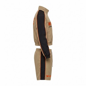 Ensemble coupe-vent : veste de course en nylon à manches contrastées zippée et short kaki noir, logo personnalisé OEM - Product Image 4
