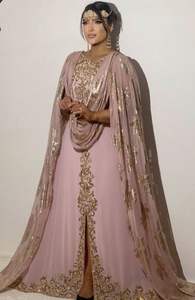 Robe Caftan Chaoui rose de créateur traditionnel algérien 2025 @ avec perles de verre en cristal embellies, Dabka, perles pour mariage - Product Image 2