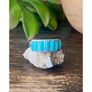 Anillo Mira Paymenta de Plata de Ley Turquesa con Incrustaciones de Acero Inoxidable y Moissanita, Marca Privada, Regalo Perfecto para 10.5 - Product Image 1