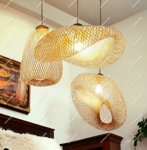 Design Style Bamboo Lighting <b>Vintage</b> Hand Made Rattan Drop <b>Lights</b> for Bedroom Retro Bamboo Rattan Lamp Rattan Ceiling Lamp - Product Image 2