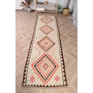 พรมวินเทจสไตล์ตุรกีขนาด 2.7x10.3 ฟุต ลายดอกไม้สีน้ำตาล ทำจากขนสัตว์ - Product Image 1