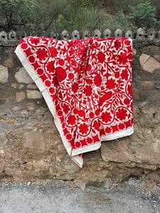 Vintage Inspired Hand Embroidered Suzani Quilt – Colorful Floral <b>Bed</b> <b>Cover</b>, Boho Chic Bedroom Accent, Handmade Textile Art - Product Image 1