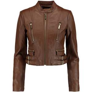 Nuevo diseño de cuero real con cremallera transpirable para mujer chaqueta recortada chica estilo moderno y bolsillos interiores exteriores OEM venta al por mayor 2024 - Product Image 3