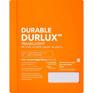 DURABLE DURALUX TRANSLUCENT PVC <b>A4</b> FILE <b>FOLDER</b> ACCESSORY-ORANGE EXTRA-WIDE FASTENER - Product Image 2