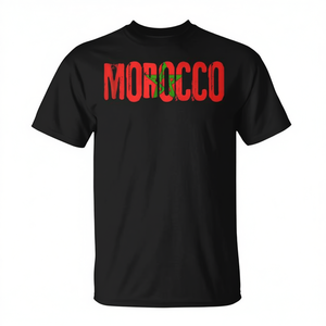 Camiseta de Marruecos con Diseño de la Bandera Negra, Roja y Verde, Unisex para Adultos, Cuello Redondo, Manga Corta, Estilo Jersey Deportivo - Product Image 2