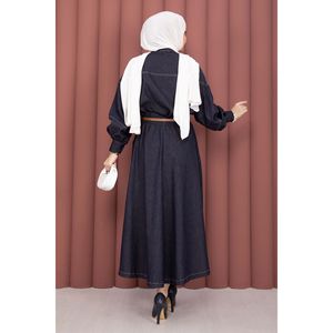 Conjunto de Camisa y Falda de Mezclilla Azul Marino Modesto en Tencel, Cómodo y Elegante - Product Image 6