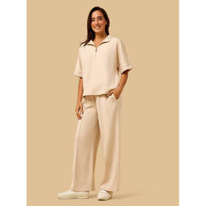 Pull décontracté pour femme en maille écologique d'été, à demi-zip, épaules tombantes, coupe décontractée, manches longues, vêtement de loisirs OEM - Product Image 2
