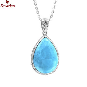 Élégant collier pendentif en argent sterling 925 Larimar pierre naturelle classique bijoux fins à la mode pour les mariages et les fêtes - Product Image 5
