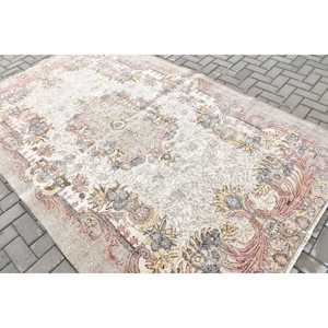 Tapis turc vintage en laine 5,8x9,2 pieds, gris, patchwork, design abstrait, avec support en latex écologique - Product Image 4