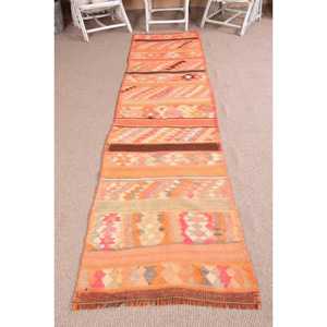 พรมคิลิมวินเทจ ขนาด 2.7x10.2 ฟุต (83x312 ซม.) สีส้มไล่เฉดแบบตุรกี - Product Image 1