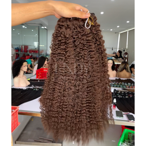 Produits de vente chaude 2024 birman bouclés couleur brune extensions de cheveux humains faisceaux et fermeture - Product Image 3