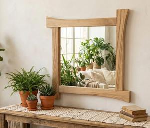 Handmade Solid Wood Art Deco Design Eco-Friendly Lightweight <b>Bathroom</b> Vanity <b>Mirror</b> with Wooden Frame at Best Price - Product Image 1
