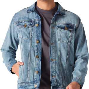 Veste en jean pour homme sur mesure, service OEM, streetwear décontracté, col classique rabattu, veste en jean en coton pour homme - Product Image 2