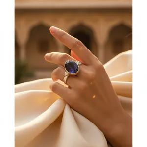 Elegant 925 Sterling <b>Silver</b> Oval Iolite Ring Claw Set Certified Classic Gemstone Jewelry for <b>Women</b> Engagement Style - Product Image 3