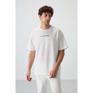 T-shirt en coton crème pour homme Air Jones, coupe ample, surface texturée épaisse et imprimé graphique - Modèle 88364 - Product Image 1