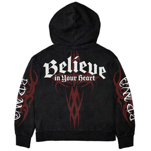 เสื้อฮู้ดดี้ผ้าฝ้ายเฟรนช์ฟลีซ 460gsm แบบสั่งทำพิเศษ พิมพ์ลาย 3 มิติ สไตล์วินเทจ ทรงโอเวอร์ไซส์ ล้างสีแบบแอซิดวอช ทรงบ็อกซี่ ตัดสั้น ไซส์ XL ประดับด้วยคริสตัล - Product Image 6