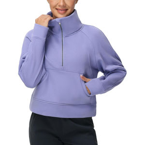 Sweat à capuche personnalisé pour femme, demi-zip, coupe oversize, épaules tombantes, en polyester et coton, pour le fitness, le streetwear décontracté et la gym - Product Image 1