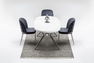 Ensemble de meubles de salle à manger en acier inoxydable, élégants, modernes et élégants, 1 table et 6 chaises avec 2 ans de garantie pour villa ou cuisine - Product Image 2