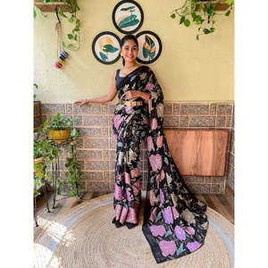 Best Selling Premium Quality Multicolor Georgette <b>Saree</b> <b>Blouse</b> Indian Trending Ethnic Women's Sequence Designer Weddings - Product Image 1