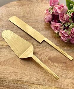 Luxurious Gold Hammered Best Selling <b>Cake</b> <b>Server</b> Set with Cutting Knife Wedding - Product Image 3