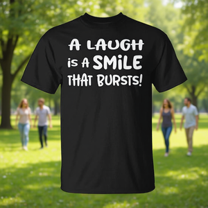 T-shirt A Laugh Is A Smile That Bursts, col rond noir, vêtements décontractés pour hommes et femmes - Product Image 3