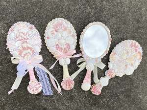 Fashion Handmade Sea Shell <b>Handheld</b> <b>Mirror</b> Cute Pearl Decor Cosmetic <b>Mirror</b> - Product Image 6