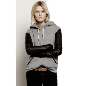 2025 dernière conception 100% coton pull à capuche avec manches en cuir respirant motif solide broderie 3D Styles d'hiver - Product Image 6