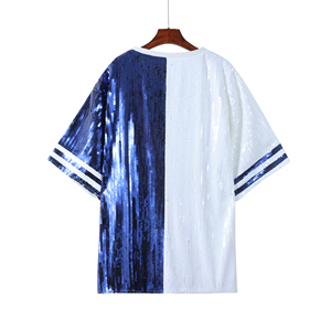 Recién llegado, vestido de día de juego hasta la rodilla informal Unisex para mujer, blanco con lentejuelas azules y vaqueros bordados, ropa de camiseta de verano - Product Image 2