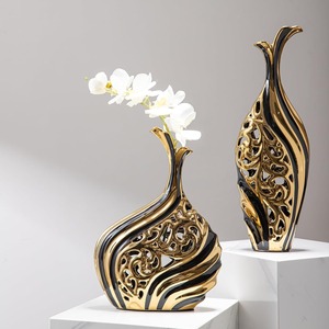 Jarrón artístico de Metal negro y dorado, aspecto de diseñador perfecto para decoración del hogar, mesa, bodas, exhibición de Hotel o propósito de regalo - Product Image 2
