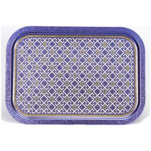 ถาดไม้สี่เหลี่ยม285x400มม. ดีไซน์ไร้รอยต่อลายเส้นเรขาคณิตบนพื้นหลังสีน้ำเงินทำจากเหล็กมุก - Product Image 1