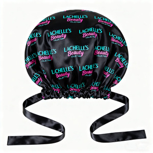 Gorro de satén con logotipo personalizado para mujer, gorro de dormir de doble capa con banda de corbata larga - Product Image 1