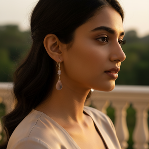 ต่างหูเงินแท้ 925 ประดับโรสควอตซ์ ดีไซน์ทันสมัยสำหรับผู้หญิง - Product Image 2