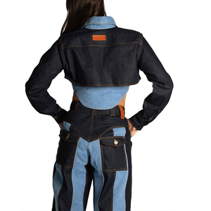 2025 dernier personnalisé femmes Denim vêtements deux tons Denim veste Patchwork femmes Unique haut court Denim vestes pour femmes - Product Image 3