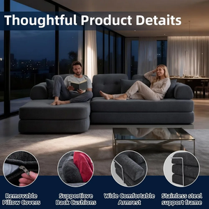 2026 Best Selling Modern <b>Portable</b> Fabric L-Shaped Sofa <b>Bed</b> for Living Room Bedroom & Hotel Use - Product Image 4