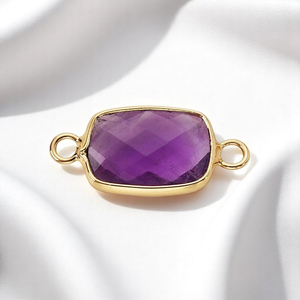 925 Sterling Silver Faceted Rectangle Amethyst Bezel Setting with Two Loop Connector Religious Style for Jewelry Making - Product Image 1