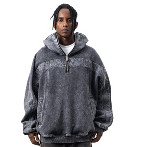 Vintage Handmade Manufacturing Distressed Men Hoodies Custom Oversized Boxy Acid Wash Pullover <b>Zip</b> <b>Hooded</b> Men Hoodies - Product Image 1