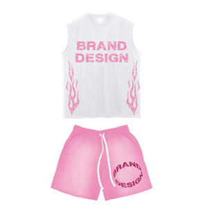 ชุดวอร์ม2ชิ้นเสื้อครอปแขนกุดพิมพ์ลายสกรีน2ชิ้นสำหรับฤดูร้อน - Product Image 1