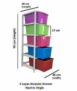 Tiroir Jumbo 3L 4L 5L Organiseur de rangement modulaire en PP incassable 3-5 niveaux Empilable Tiroirs en plastique robustes Multicolore - Product Image 4