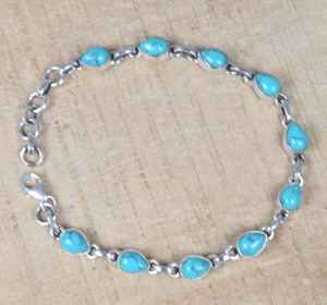 Blue Turquoise <b>Sterling</b> <b>Silver</b> <b>Bracelet</b> Pear Gemstone Adjustable <b>Bracelet</b> Handmade Jewelry - Product Image 2