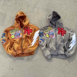 Fabricant personnalisé 400gsm patchs thermiques lourds en détresse logo sweats en éponge française blanc lavage vintage en détresse - Product Image 3