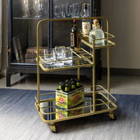 Chariot de bar moderne à 2,5 niveaux en acier inoxydable et verre trempé, or/or rose, avec 4 roues pivotantes pour restaurants et salles à manger
