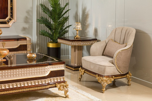 Royal Classical European Accent <b>Chair</b> with Gold Gilded Solid <b>Wood</b> Frame and Premium Brocade Fabric - Product Image 4