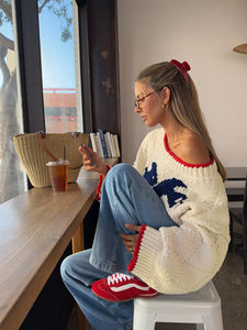Sping automne et hiver femmes mode décontracté vacances mignon Simple poisson Pater couleur Coision Design à manches longues pull femmes - Product Image 6