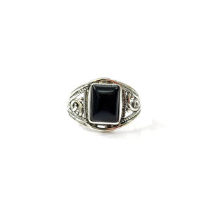 Black Onyx Gemstone <b>Ring</b> (3.3 Grams) Turquoise and <b>Garnet</b> with Rhodium Plating 14K Platinum Everyday Wear IGI Certified - Product Image 1