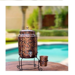 Refroidisseur d'eau en cuivre poli brillant avec robinet facile à utiliser et couvercle classique pour la cuisine extérieure à la maison Utilisation ayurvédique saine d'hydratation - Product Image 1