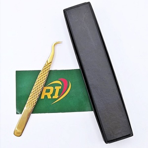 Pinzas para Pestañas de Acero Inoxidable con Diseño Delgado, Aislamiento Largo, Antiestáticas, con Agarre de Diamante Dorado Plasma, Logotipo Personalizado, Profesional y Ecológico - Product Image 1