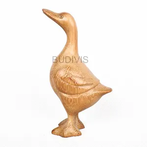 木制动物雕像鸭模型，花园木制装饰品装饰，巴厘岛木雕
