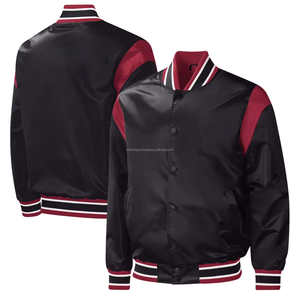 Veste bomber en satin noir et marron élégante, écologique, faite à la main, en gros, pour hommes, commandes personnalisées, col et poignets côtelés rayés, OEM - Product Image 1