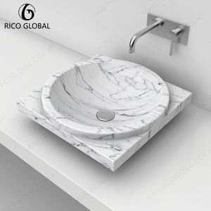 Lavabo Ovalado de Mármol Blanco Carrara, Diseño Rústico-Moderno para Baño y Pasillo, Mueble de Piedra Natural con Estilo Moderno - Product Image 3