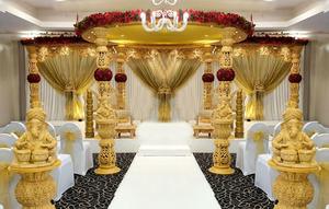 Elegante boda doble poste Mandap fibra de calidad premium Mandap fabricante DST exportaciones autoestable redondo dorado Mandap venta - Product Image 3